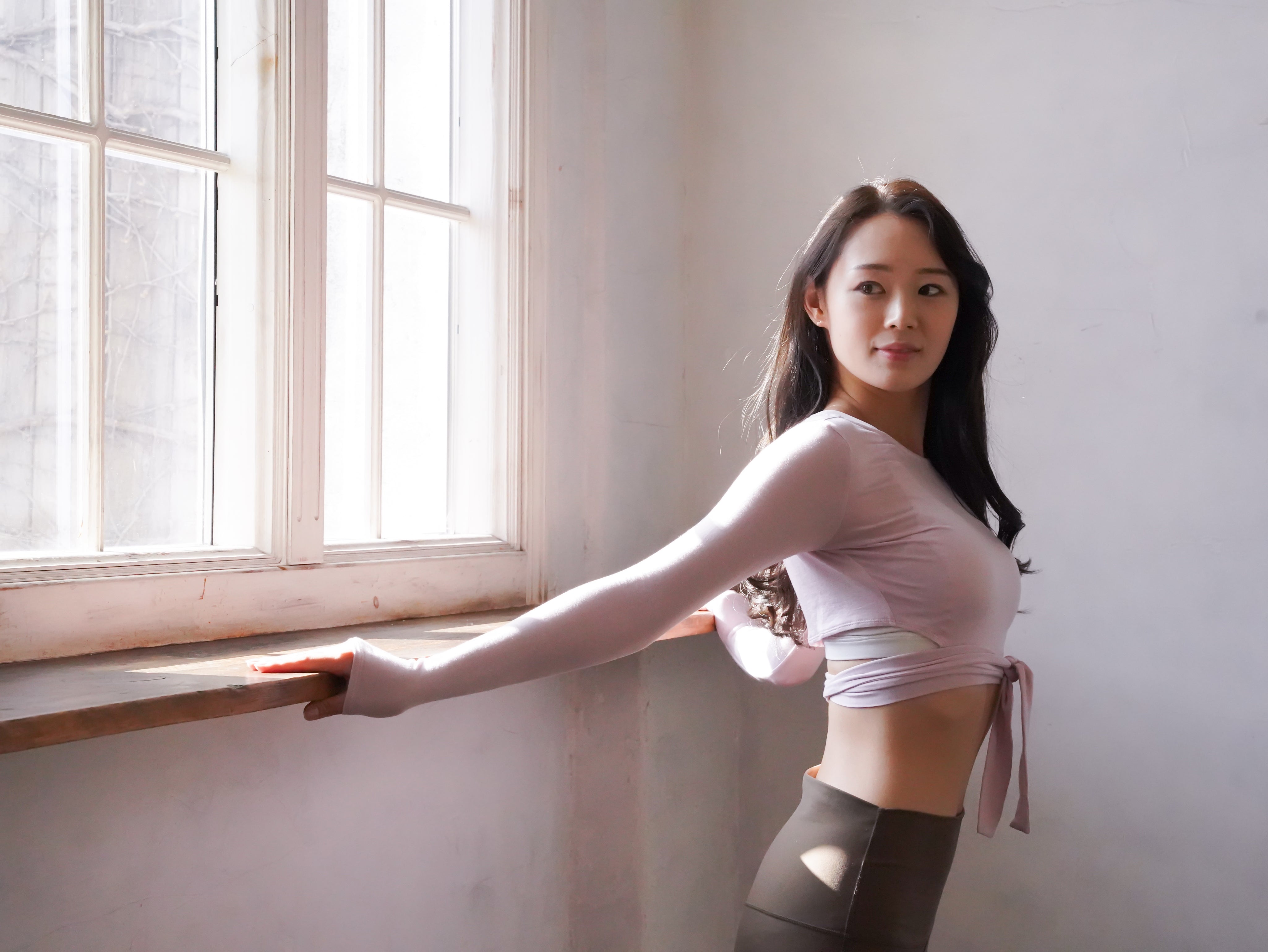 3way tie-waist long sleeve Tops / sakura(pink) Tops with ribbon