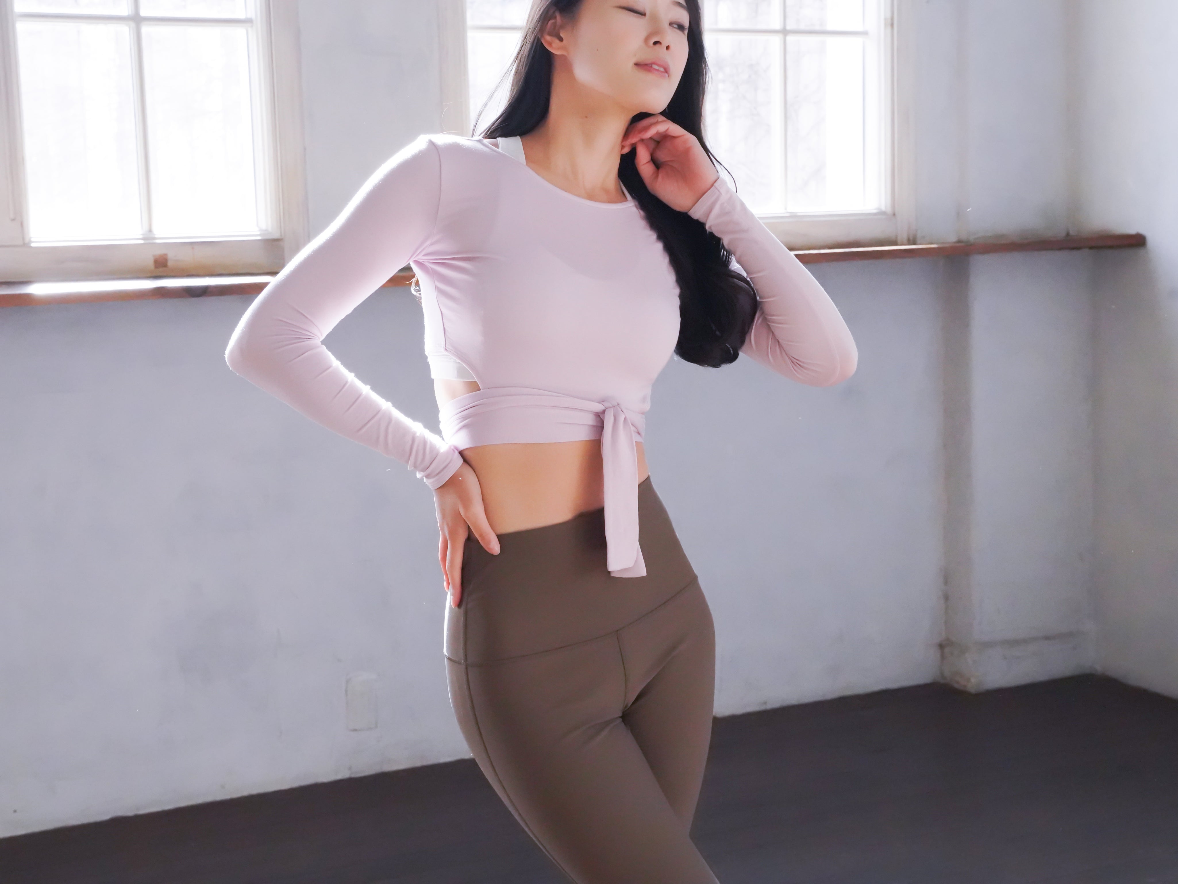 3way tie-waist long sleeve Tops / sakura(pink) Tops with ribbon