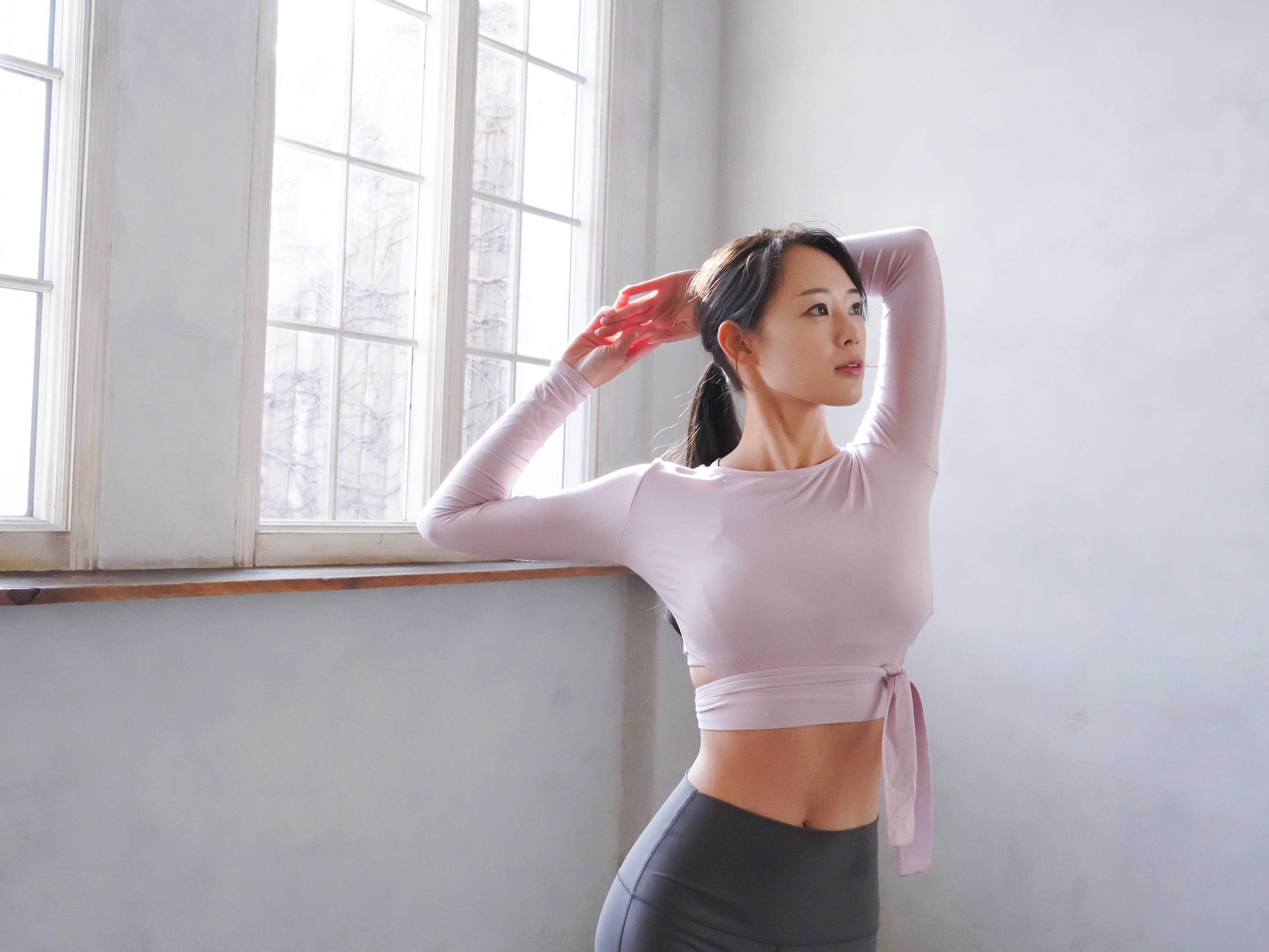 3way tie-waist long sleeve Tops / sakura(pink) Tops with ribbon