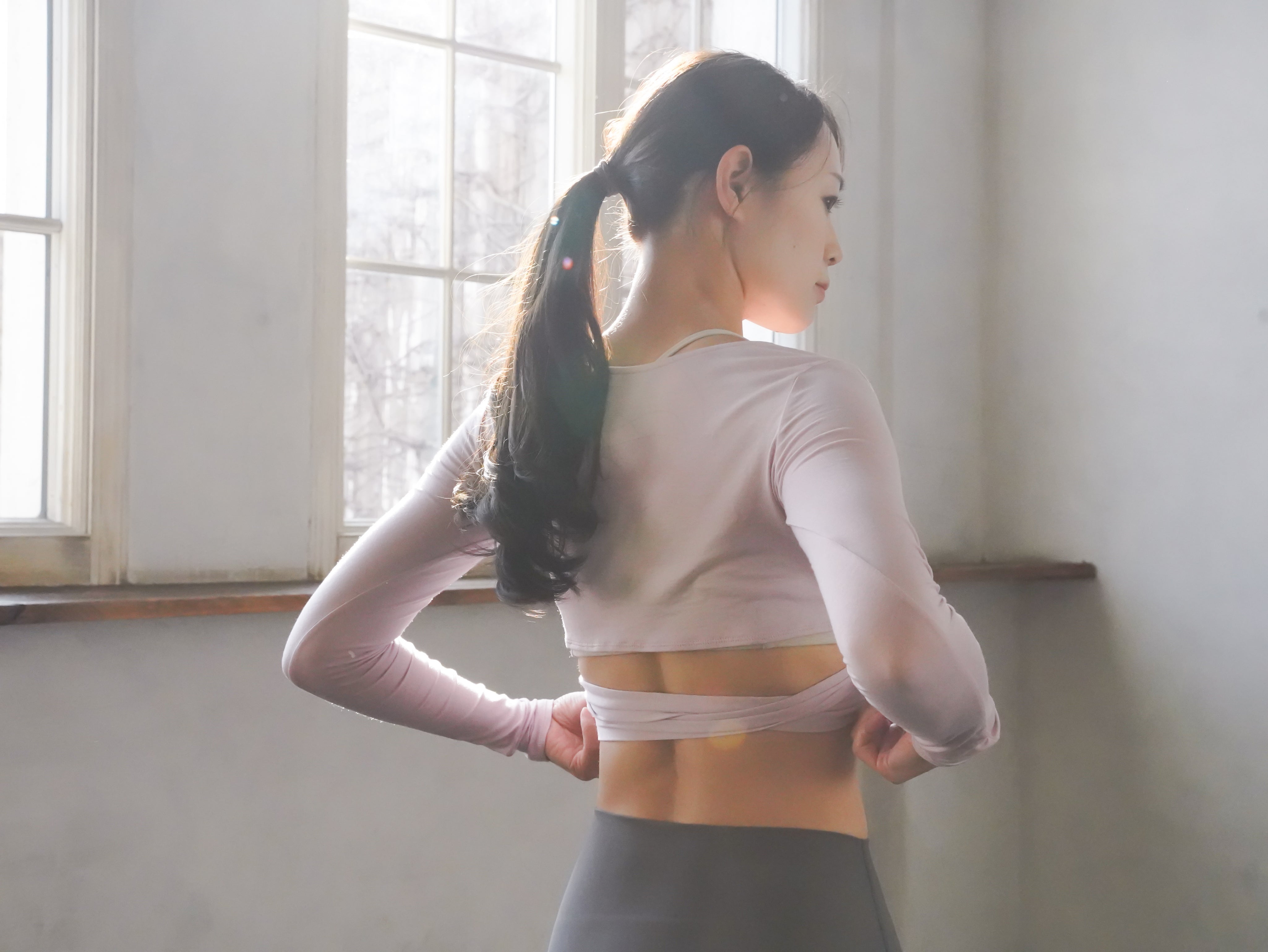 3way tie-waist long sleeve Tops / sakura(pink) Tops with ribbon