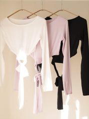 3way tie-waist long sleeve Tops / sakura(pink) Tops with ribbon