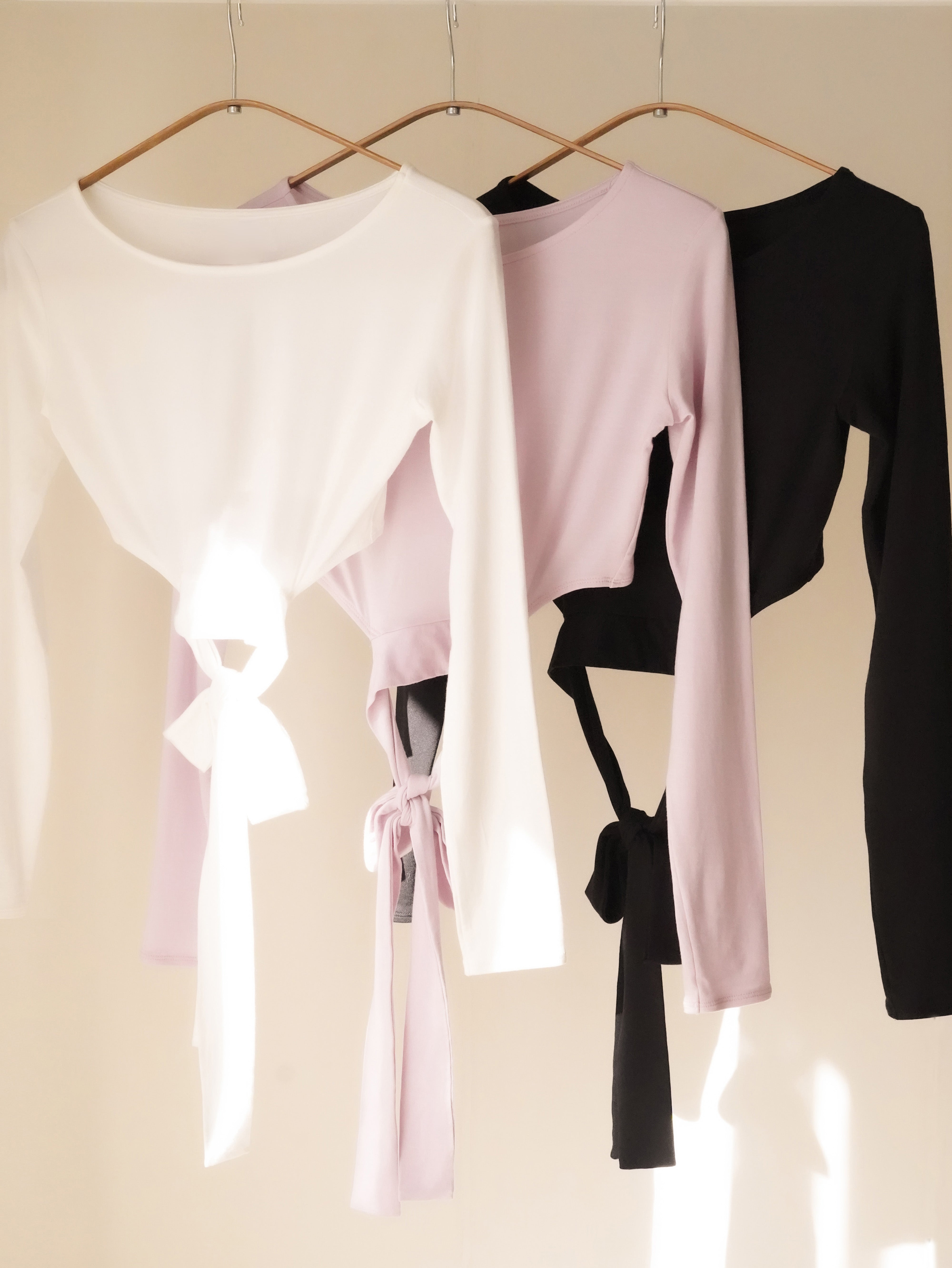 3way tie-waist long sleeve Tops / sakura(pink) Tops with ribbon