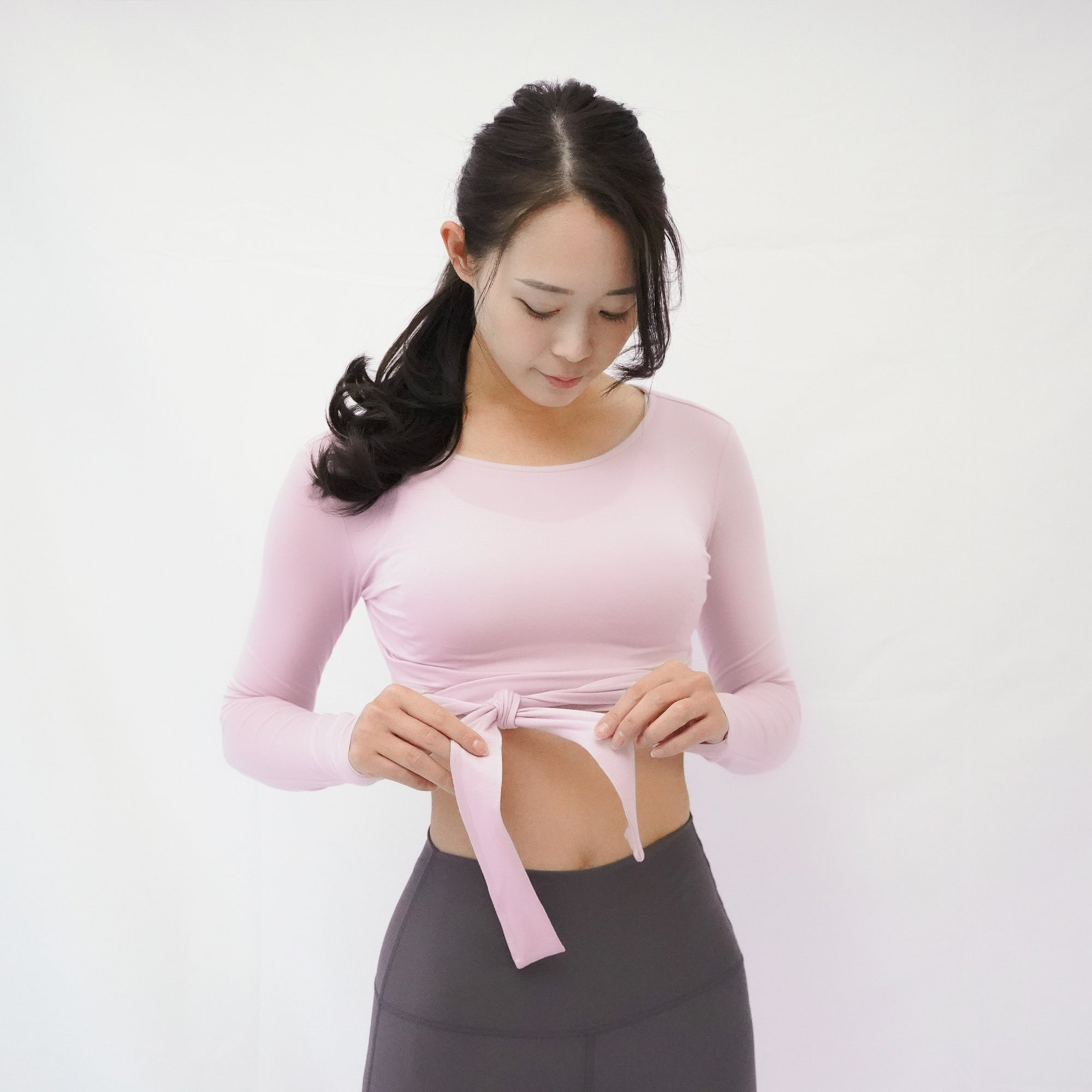 3way tie-waist long sleeve Tops / sakura(pink) Tops with ribbon