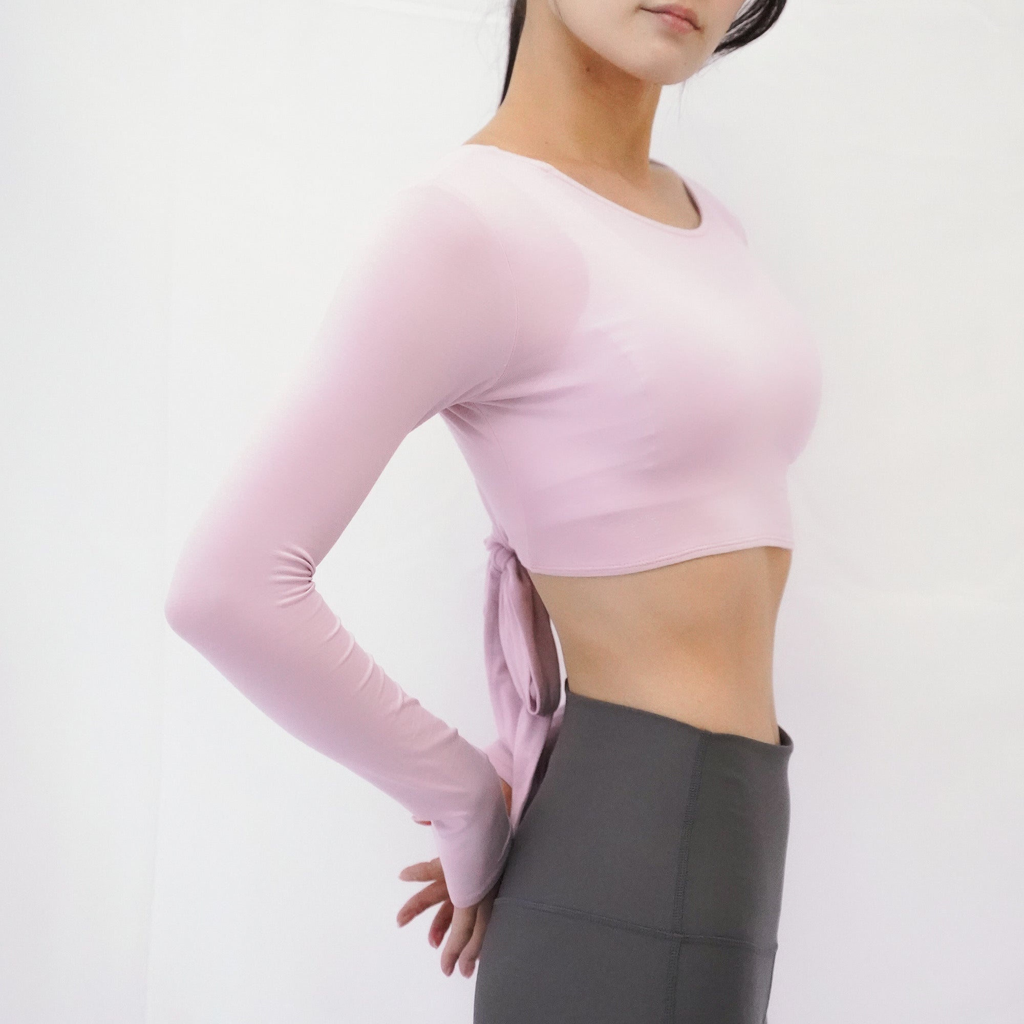 3way tie-waist long sleeve Tops / sakura(pink) Tops with ribbon